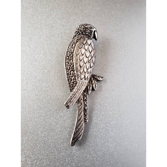 Sterling Silver Parrot Pin Brooch 925 CA Tropical Bird Lover Gift 2.25” - Picture 1 of 5